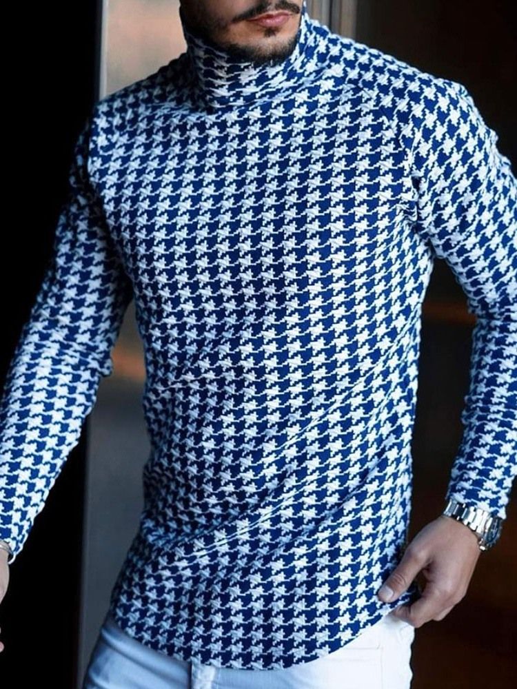 Houndstooth Uformell Turtleneck Slim Langermet T-Skjorte