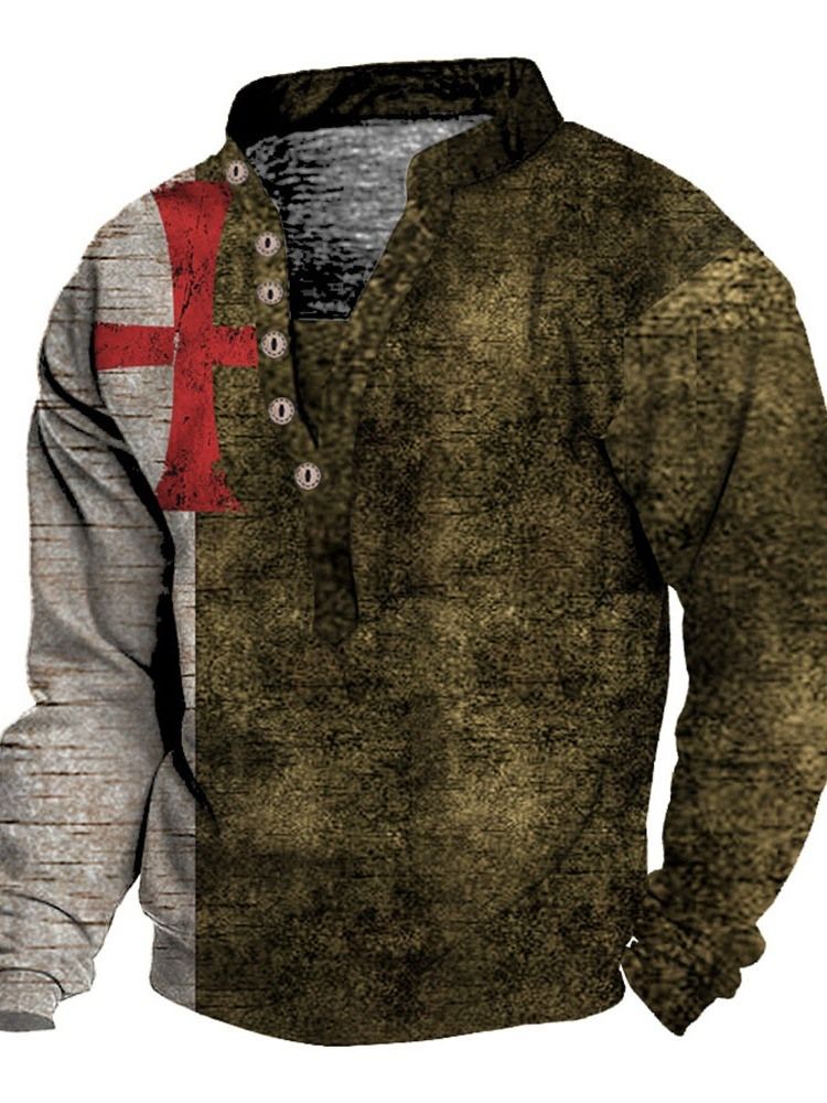 Knapp Europeisk Stativ Krage Løs Pullover T-Skjorte