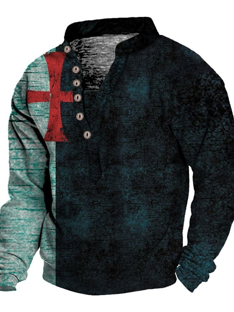 Knapp Europeisk Stativ Krage Løs Pullover T-Skjorte