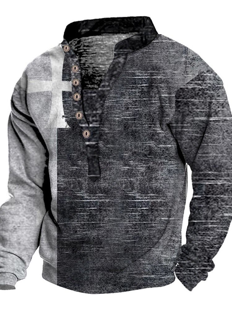 Knapp Europeisk Stativ Krage Løs Pullover T-Skjorte