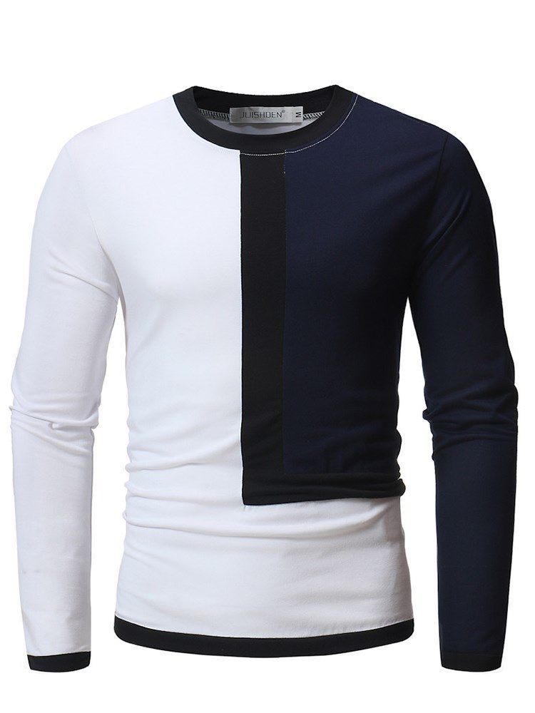 Patchwork Color Block Slim Scoop Uformelle T-Skjorter For Menn
