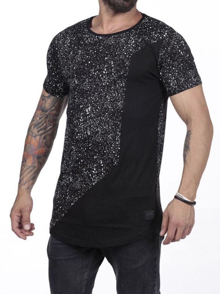 Polka Dots Rund Neck Print Løs Kortermet T-Skjorte For Menn