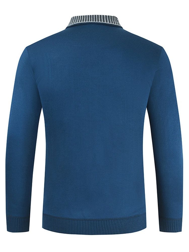 Polo Neck Color Block Button Langermet Pullover T-Skjorte