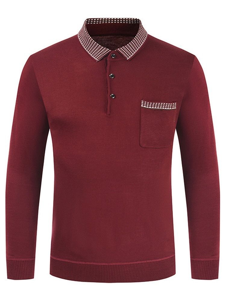 Polo Neck Color Block Button Langermet Pullover T-Skjorte