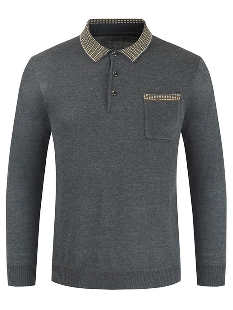Polo Neck Color Block Button Langermet Pullover T-Skjorte
