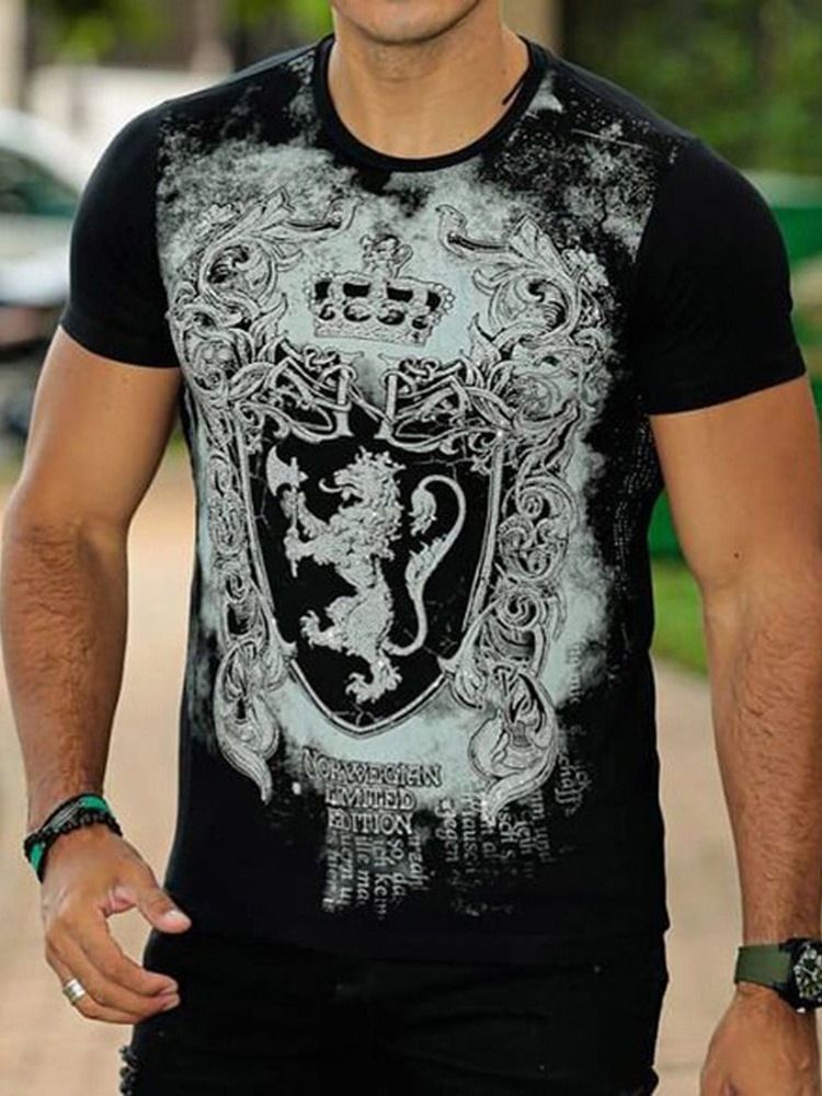 Print Rundhals Casual Slim Kortermet T-Skjorte For Menn