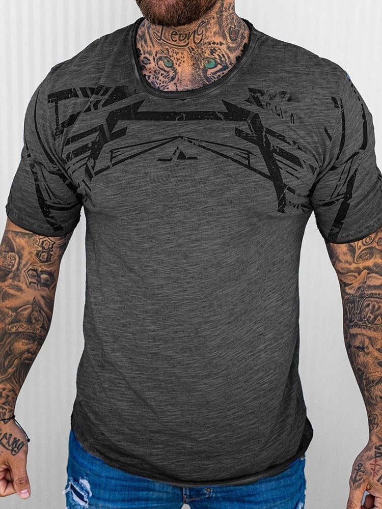 Print Rundhalset Casual Pullover T-Skjorte For Menn