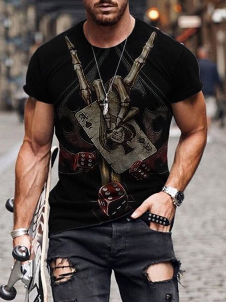 Skull Print Kortermet Slim T-Skjorte For Menn