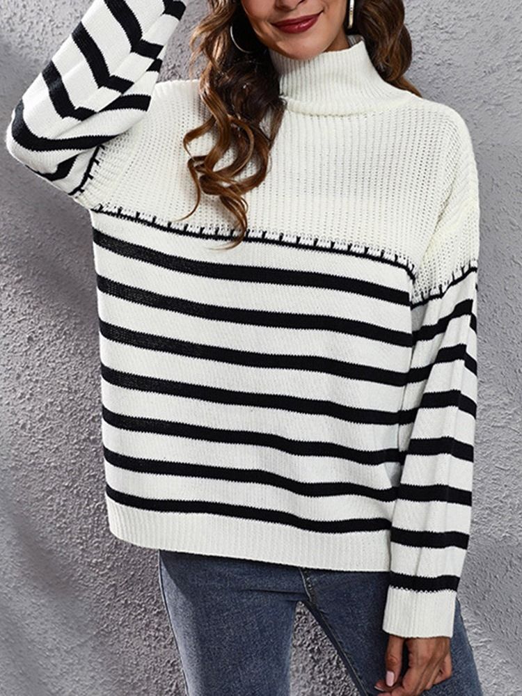 Patchwork Tynn Vanlig Turtleneck Langermet Genser