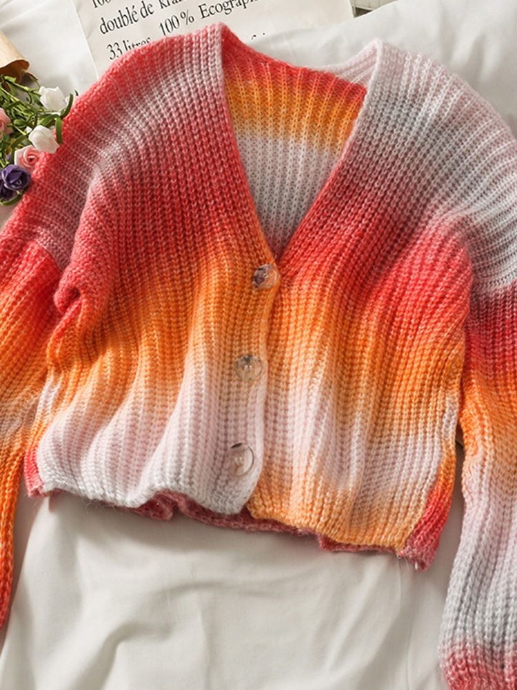 Tie-Dye Single-Breasted Regular Short Fall Genser