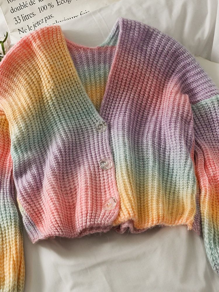 Tie-Dye Single-Breasted Regular Short Fall Genser