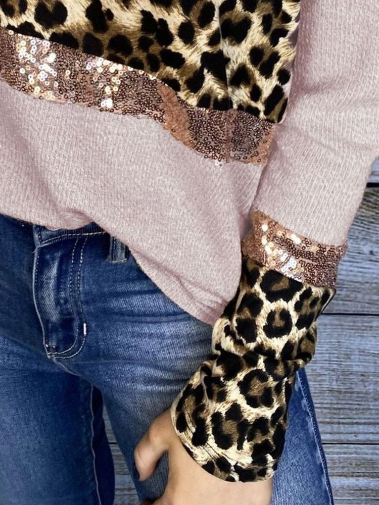 Vanlig Patchwork Løs Genser Med Rund Hals