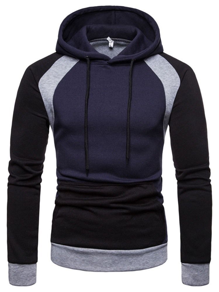 Pullover Color Block Lomme Hette Slanke Hettegensere For Menn