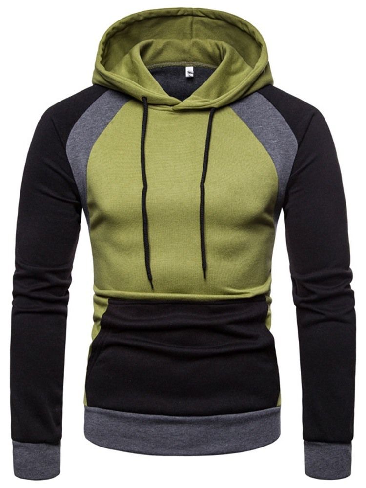 Pullover Color Block Lomme Hette Slanke Hettegensere For Menn