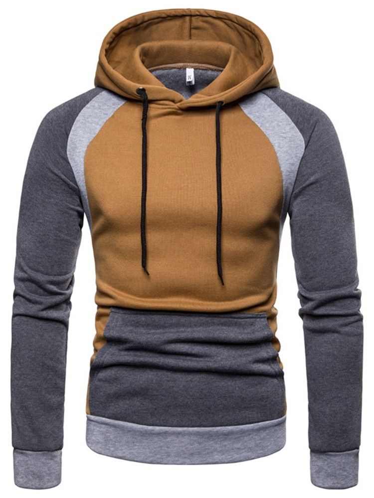 Pullover Color Block Lomme Hette Slanke Hettegensere For Menn