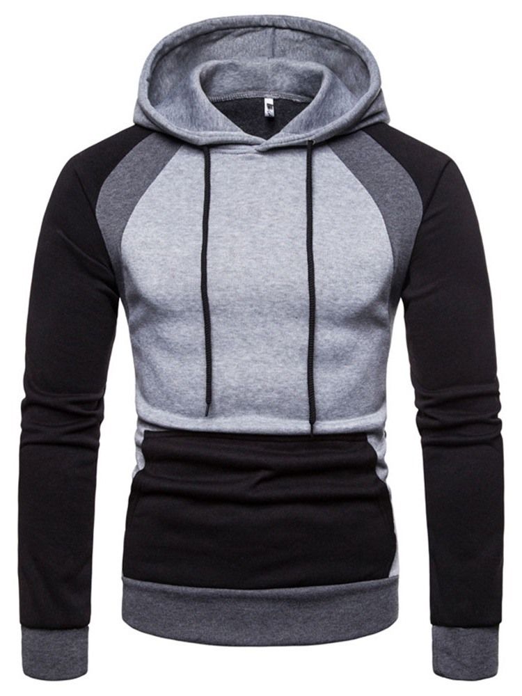 Pullover Color Block Lomme Hette Slanke Hettegensere For Menn