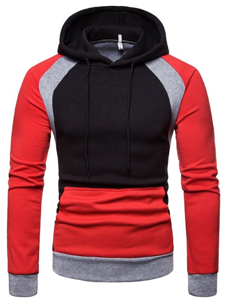 Pullover Color Block Lomme Hette Slanke Hettegensere For Menn