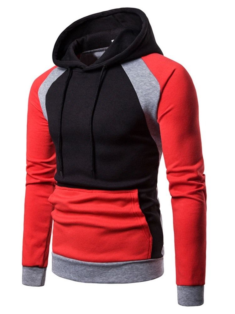 Pullover Color Block Lomme Hette Slanke Hettegensere For Menn