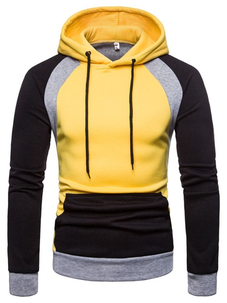 Pullover Color Block Lomme Hette Slanke Hettegensere For Menn