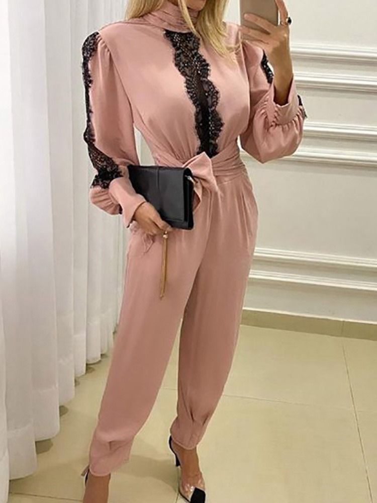 Lace-Up Full Lengde Color Block Mid Waist Blyantbukse Jumpsuit