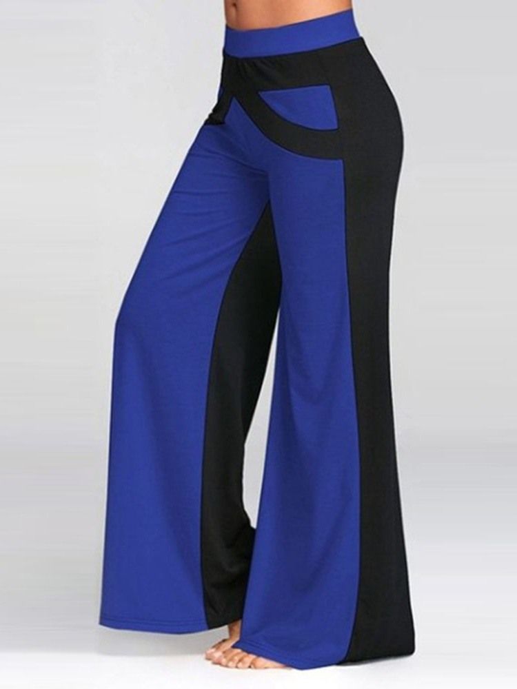 Løst Patchwork Color Block Brede Ben Full Lengde Damebukser