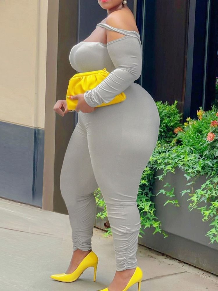 Plus Size Sexy Vanlig Full Lengde Skinny Pencil Bukser Jumpsuit