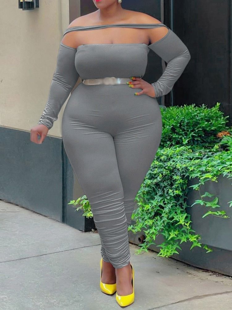 Plus Size Sexy Vanlig Full Lengde Skinny Pencil Bukser Jumpsuit