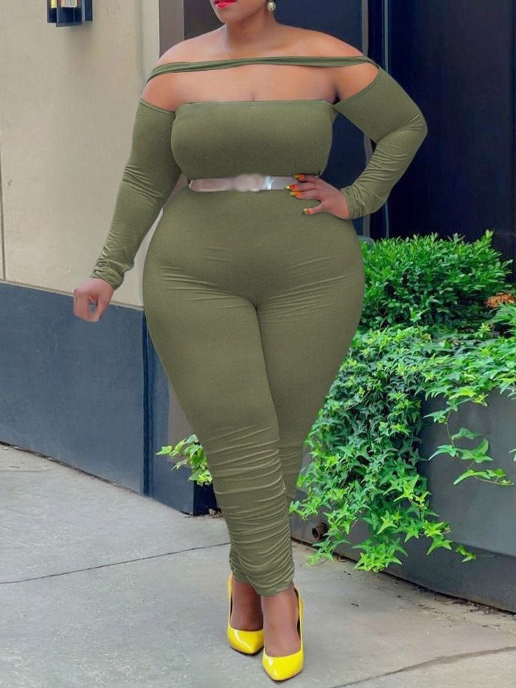 Plus Size Sexy Vanlig Full Lengde Skinny Pencil Bukser Jumpsuit