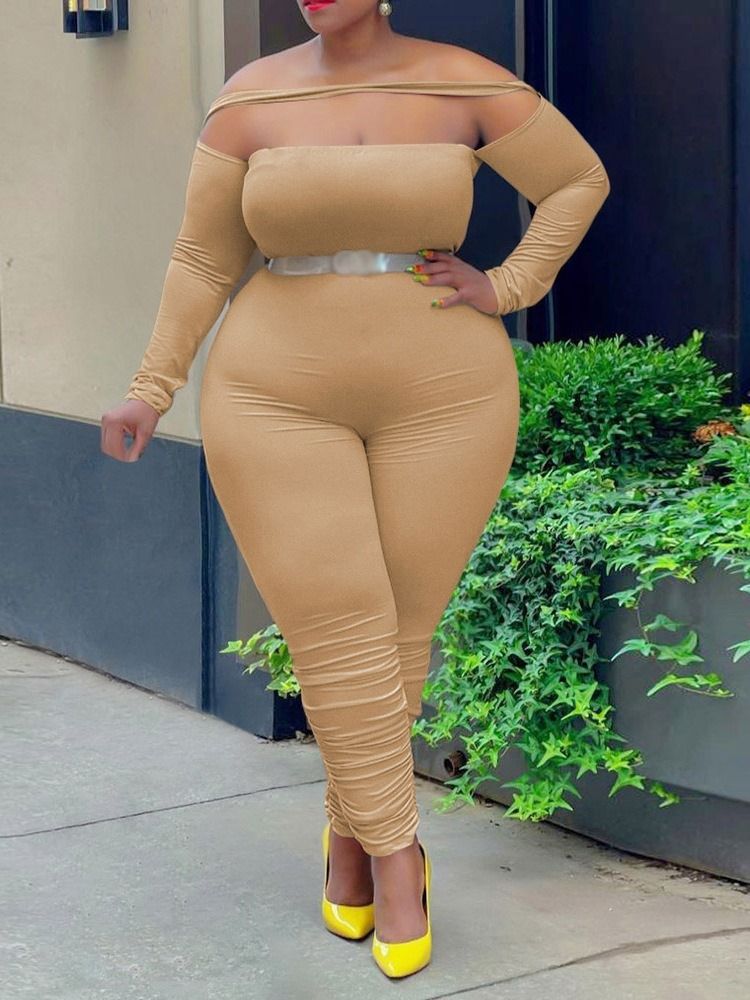 Plus Size Sexy Vanlig Full Lengde Skinny Pencil Bukser Jumpsuit