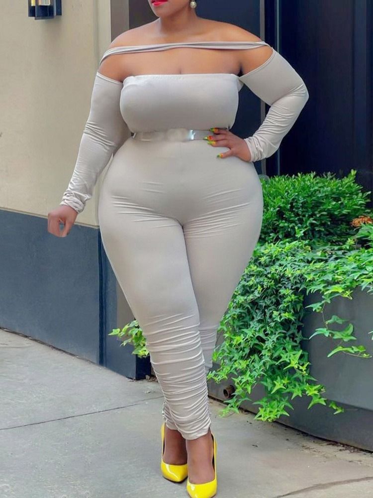 Plus Size Sexy Vanlig Full Lengde Skinny Pencil Bukser Jumpsuit