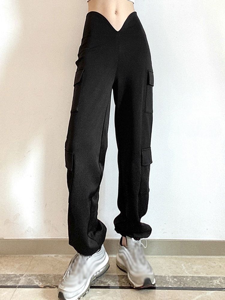 Pocket Slim Plain Full Length Pencil Bukser Uformelle Bukser