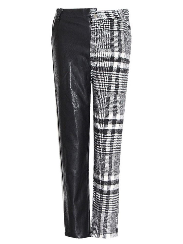 Slanke Houndstooth Patchwork Harem Bukser Mid Waist Dame Casual Bukser