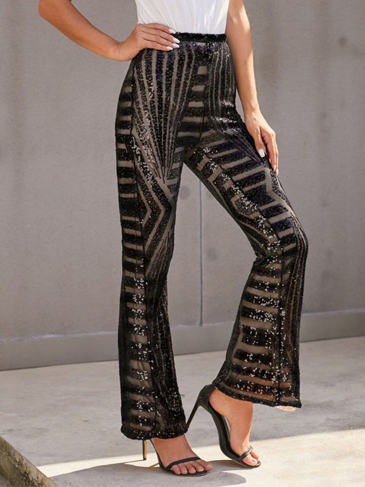 Slanke Paljetter Bellbottoms Uformelle Bukser I Full Lengde