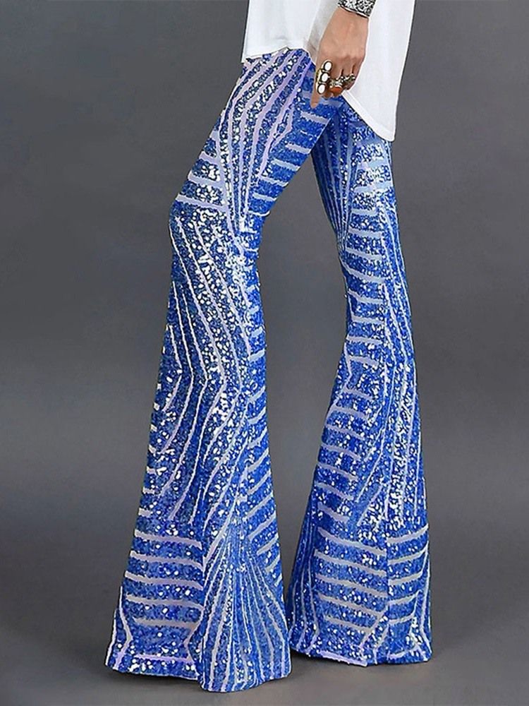 Slanke Paljetter Bellbottoms Uformelle Bukser I Full Lengde