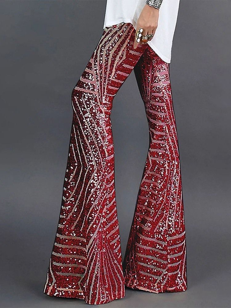 Slanke Paljetter Bellbottoms Uformelle Bukser I Full Lengde