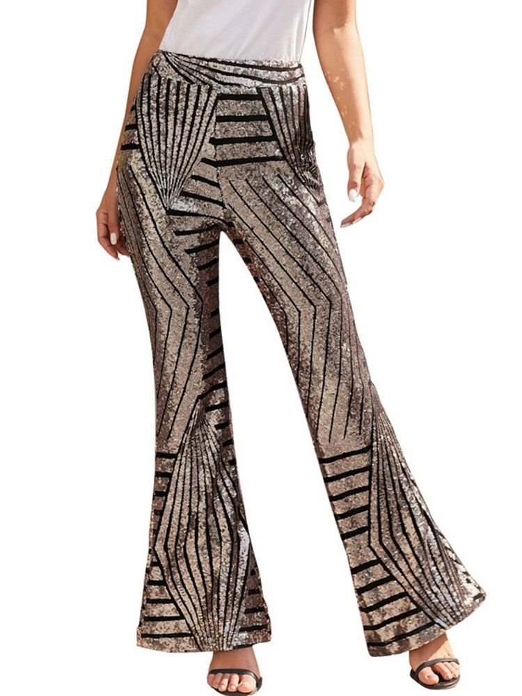 Slanke Paljetter Bellbottoms Uformelle Bukser I Full Lengde