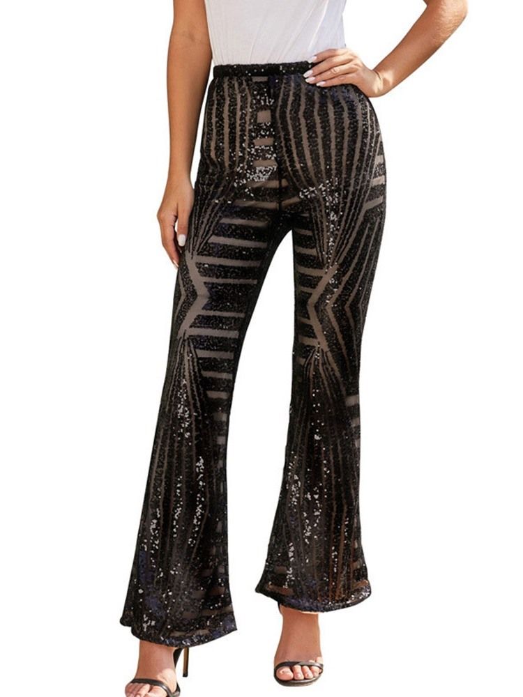 Slanke Paljetter Bellbottoms Uformelle Bukser I Full Lengde