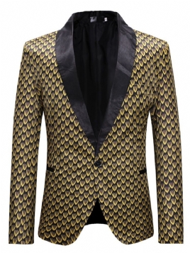 Gyldent Geometrisk Trykk Slim One Buttons Blazer For Menn