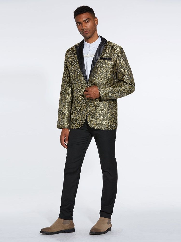 Trykt En-Knapps Hakk Jakkeslag Menns Tuxedo Blazer-Kostyme