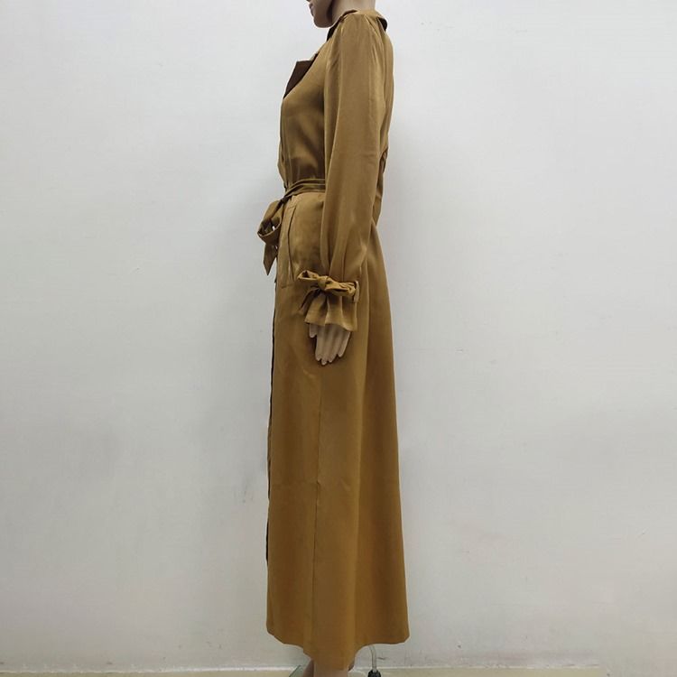 Lapel Double-Breasted Long Fall Western Trench Coat