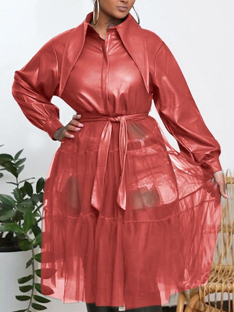 Lapel Patchwork Mid-Length Fall Langermet Trench Coat