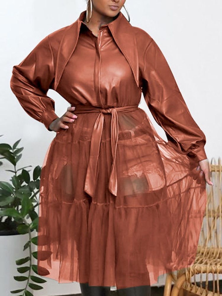 Lapel Patchwork Mid-Length Fall Langermet Trench Coat