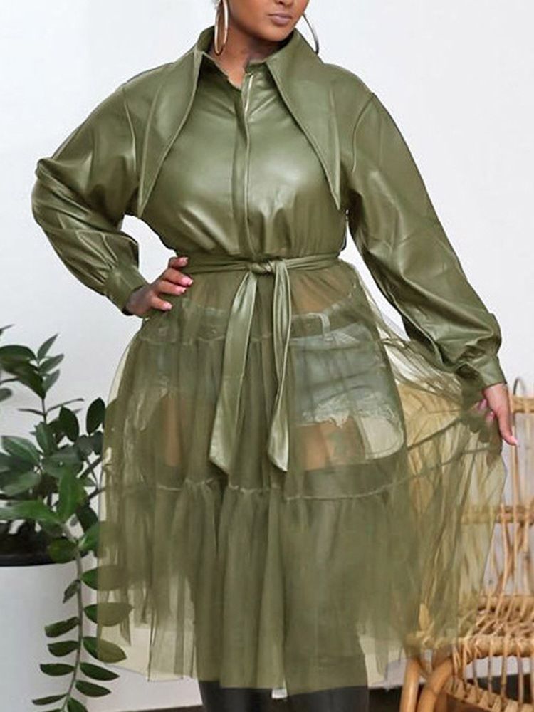 Lapel Patchwork Mid-Length Fall Langermet Trench Coat