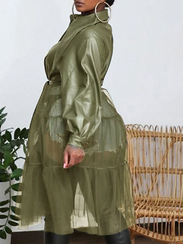 Lapel Patchwork Mid-Length Fall Langermet Trench Coat
