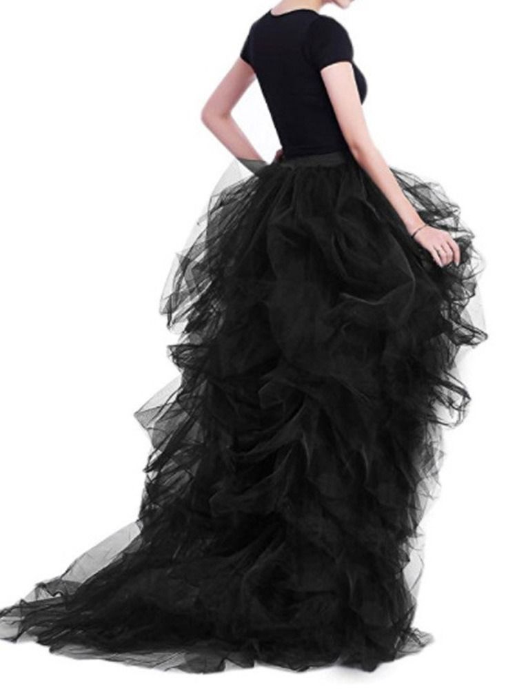 Gulvlang Asymmetrisk Mesh Maxi Kjole Skjørt