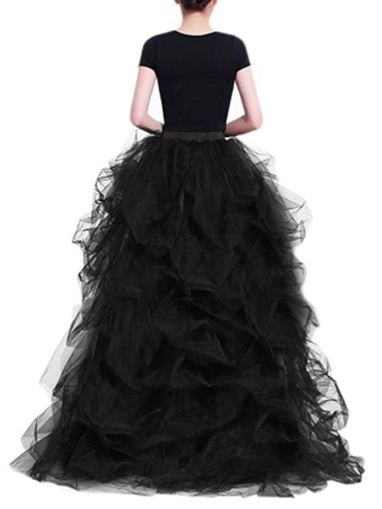 Gulvlang Asymmetrisk Mesh Maxi Kjole Skjørt