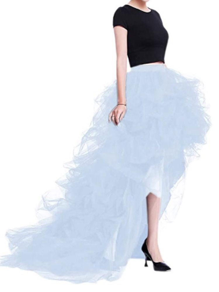 Gulvlang Asymmetrisk Mesh Maxi Kjole Skjørt