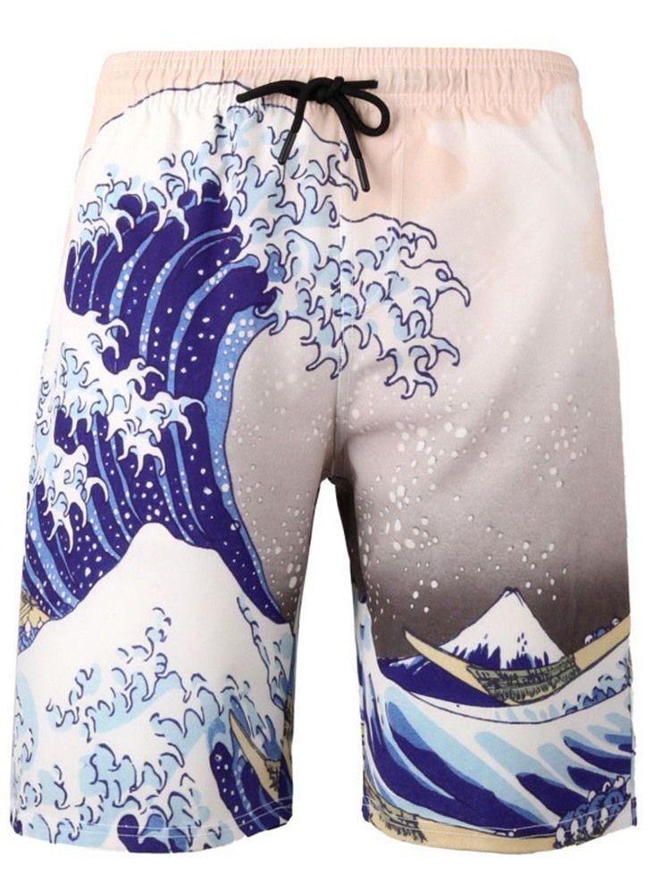 Strandshorts For Menn Med Rett Trykk Mellom Midje