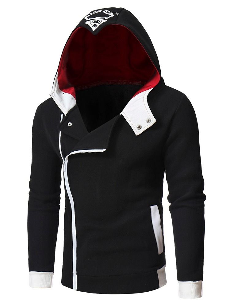 Cardigan Glidelås Color Block Hettegensere For Menn Mote