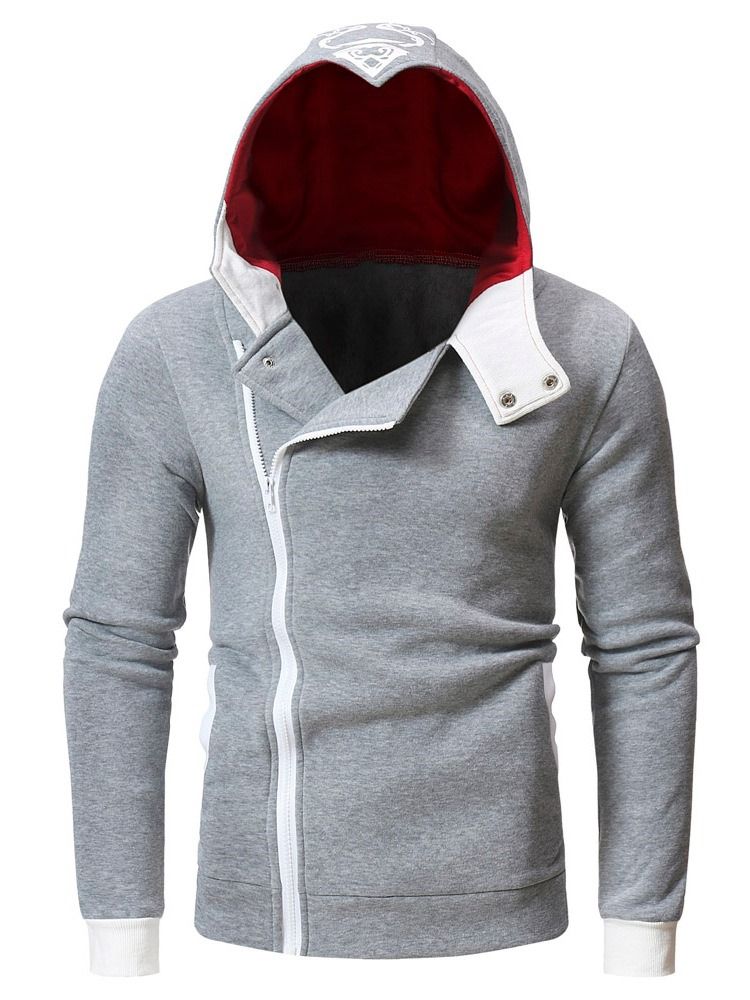 Cardigan Glidelås Color Block Hettegensere For Menn Mote